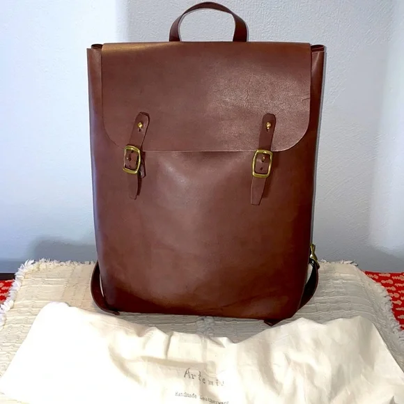 artemis leather backpack Artemis Leatherware Hand Stitched Large Leather Backpack Satchel Brown NWOT